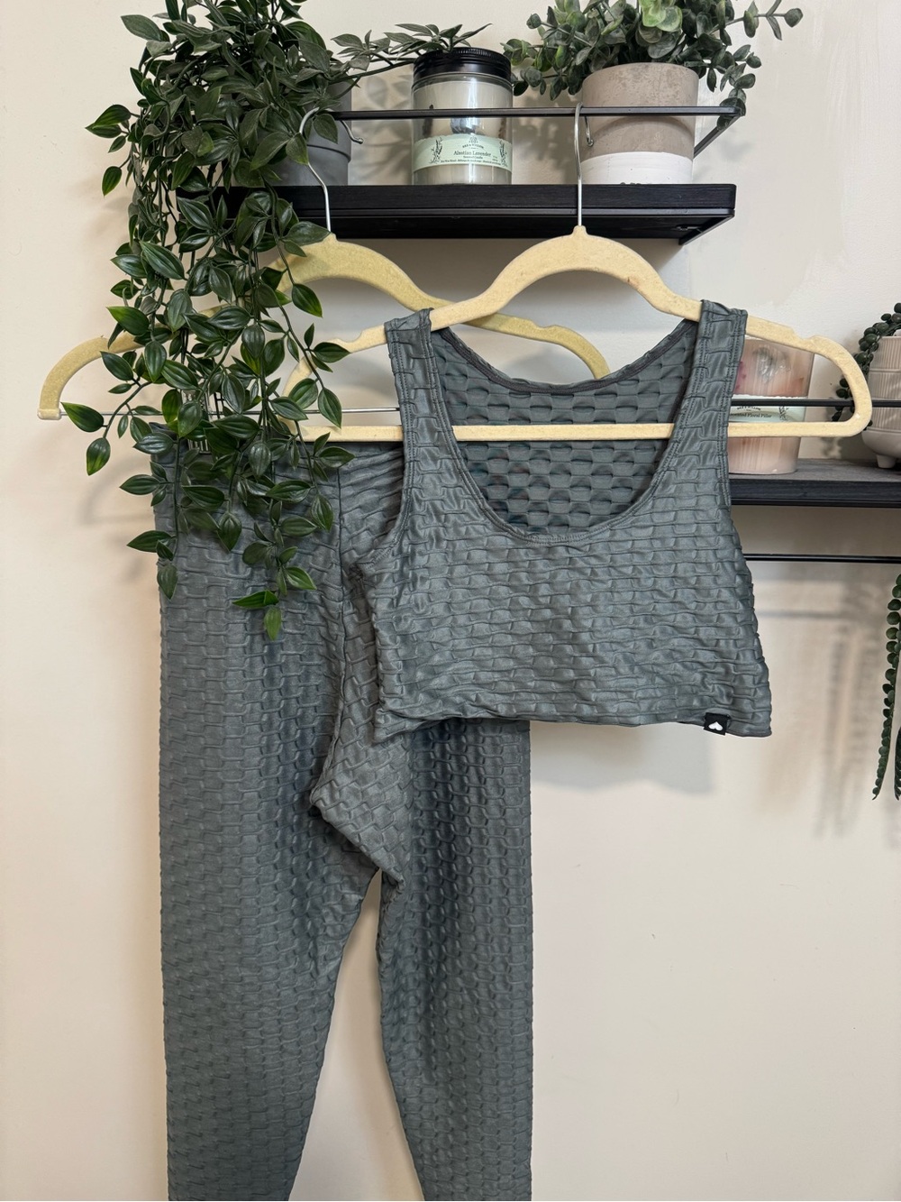 Booty by Brabants Textured Gray/ Silver/Metallic Two-Piece Active Set